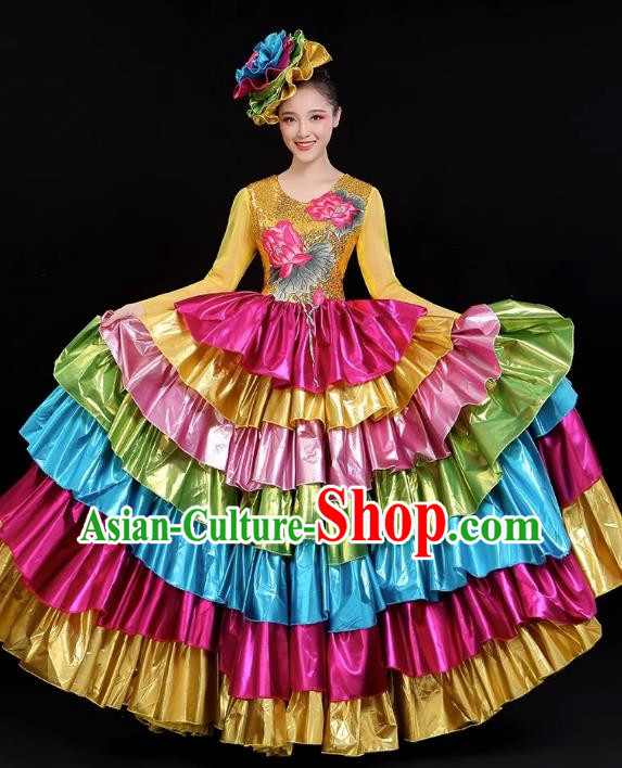 Opening Dance Big Swing Skirt Performance Costume Long Skirt Singing With Stage Large Ethnic Modern Dance Costume Female