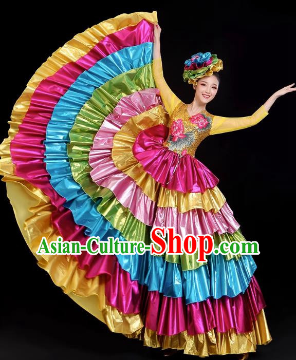 Opening Dance Big Swing Skirt Performance Costume Long Skirt Singing With Stage Large Ethnic Modern Dance Costume Female