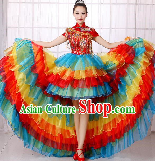 Two Color Opening Dance Costume Performance Costume Large Swing Skirt Flower Blooming Prosperity Dance Costume Stage Costume