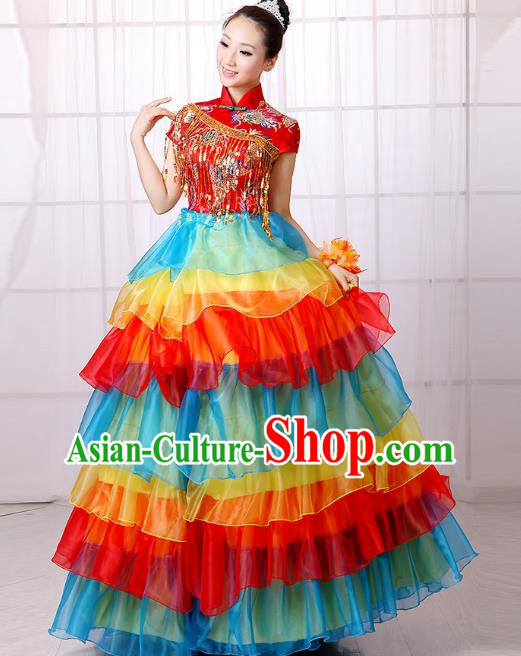 Two Color Opening Dance Costume Performance Costume Large Swing Skirt Flower Blooming Prosperity Dance Costume Stage Costume