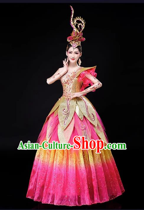 Opening Dance Big Swing Skirt Costumes Flourishing Age Flowers Dance Large Anniversary Celebration Dance Costumes Women Costumes