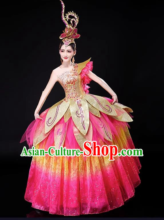 Opening Dance Big Swing Skirt Costumes Flourishing Age Flowers Dance Large Anniversary Celebration Dance Costumes Women Costumes