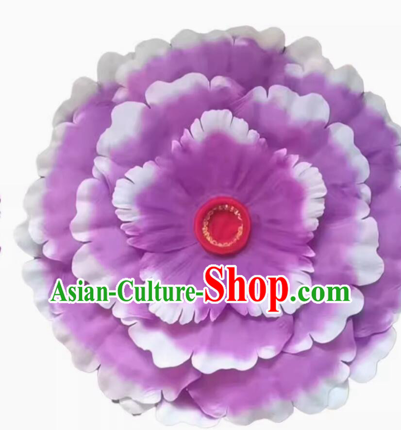 Handmade Purple Peony Yangko Dance Handkerchief Traditional Chinese Folk Dance Handkerchief