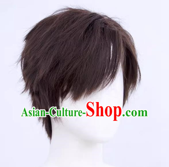 Lu Chen Cos Fake Light and Love of The Night Men Short Hair Reversed Side Parting Dark Brown Game