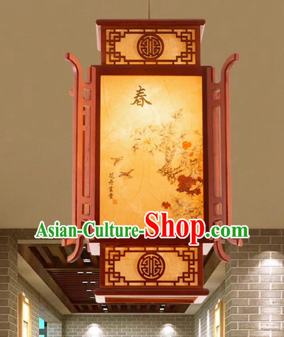 21 Inches High Chinese Antique Small Chandelier Solid Wood Lantern For Courtyard Tea House Aisle