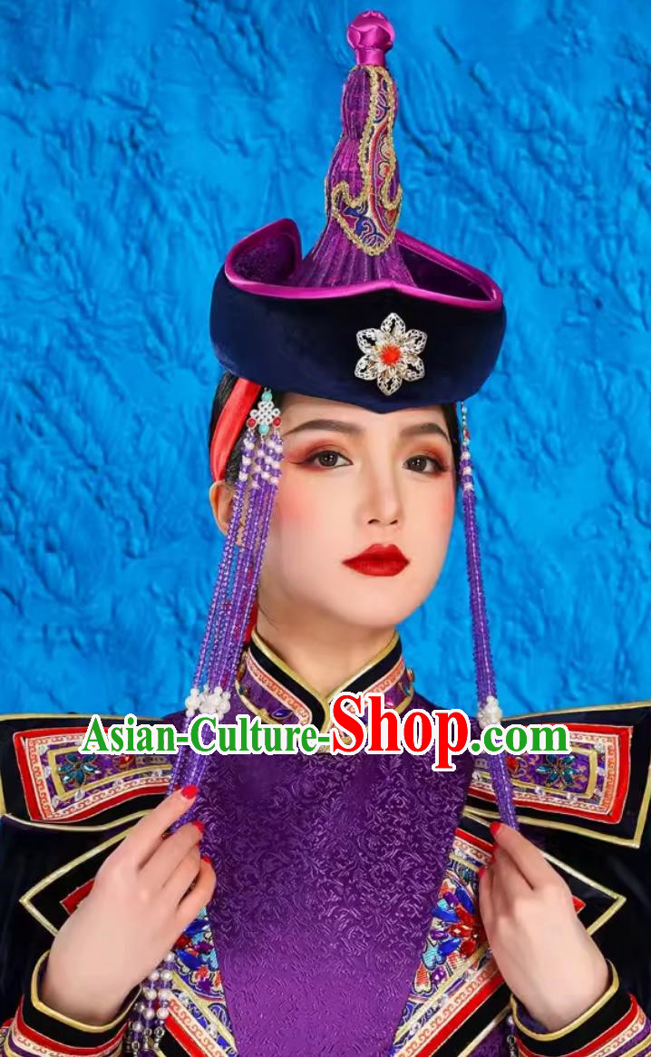 Female Ethnic Minority Dance Costumes Mongolian Tibetan Dance Stage Photography Headwear Wedding Bride