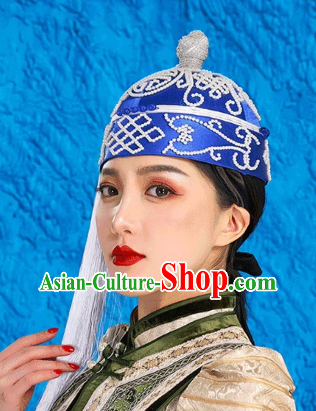 Tassel Landlord Hat Melon Shell Hat Blue Hat With Mongolian Ethnic Characteristics