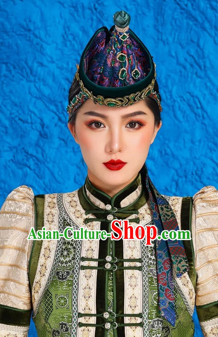 Ethnic Minority Ancient Crown Mongolian Headdress Exotic Style Hat Bride Dance Performance Performance Forehead Decoration