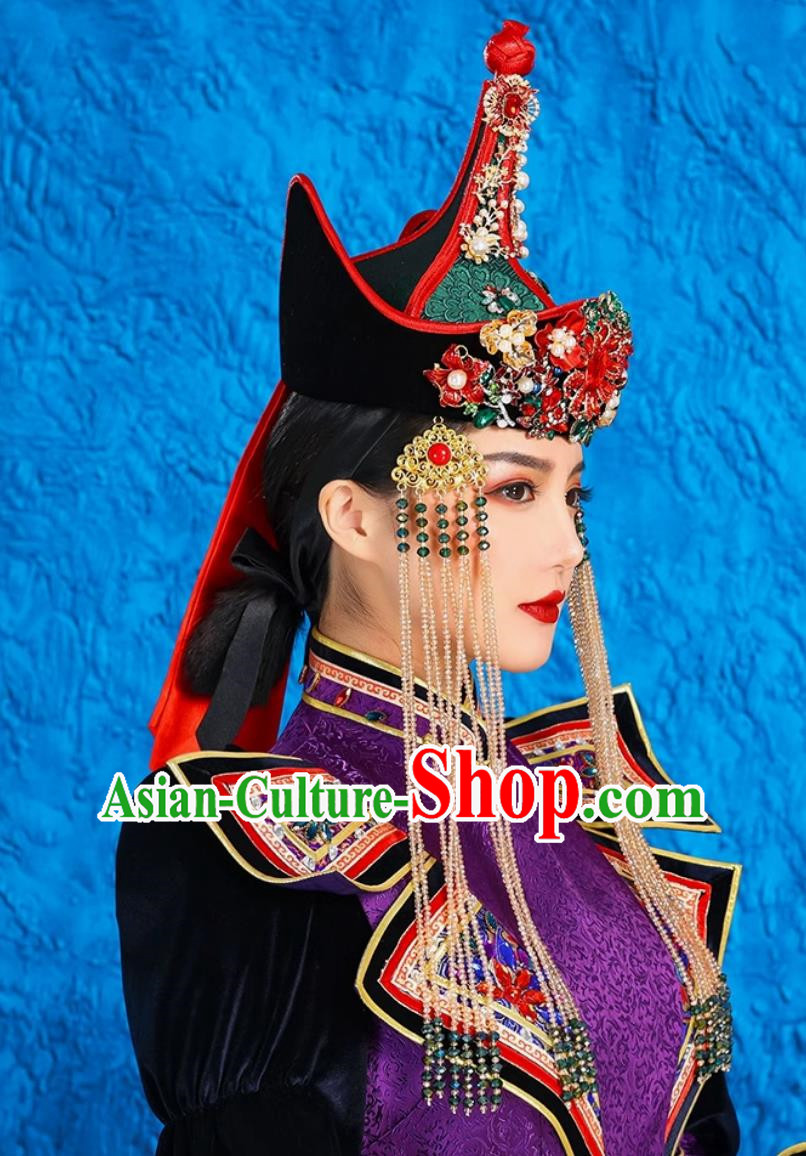 Mongolian Hat Bridal Headwear Ethnic Minority Catwalk Style Hat Green