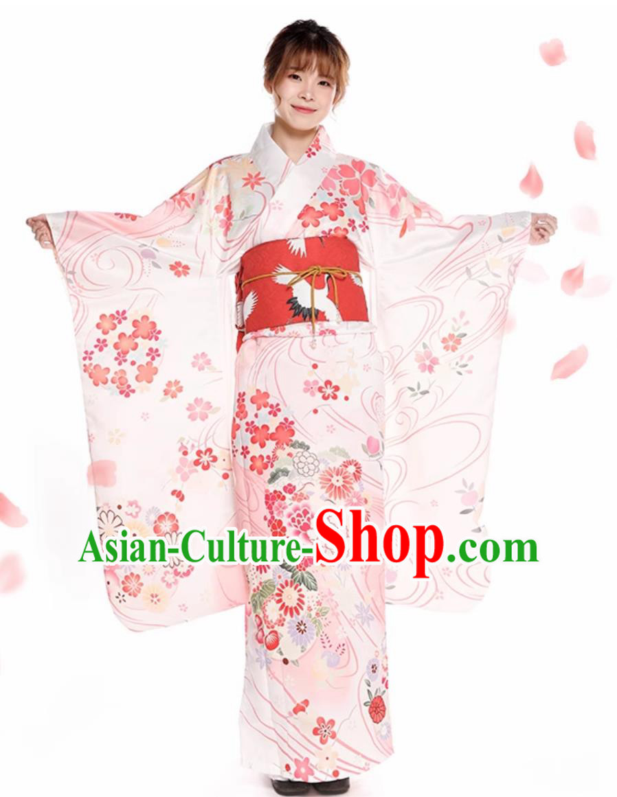 Top Japanese National Pink Dress Traditional Garments Japan Classical Furisode Kimono