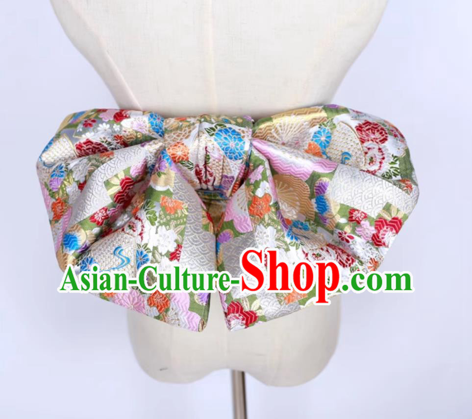 White Japanese Kimono Waistband Bathrobe Waistband Woven Brocade Belt Bowknot Waistband