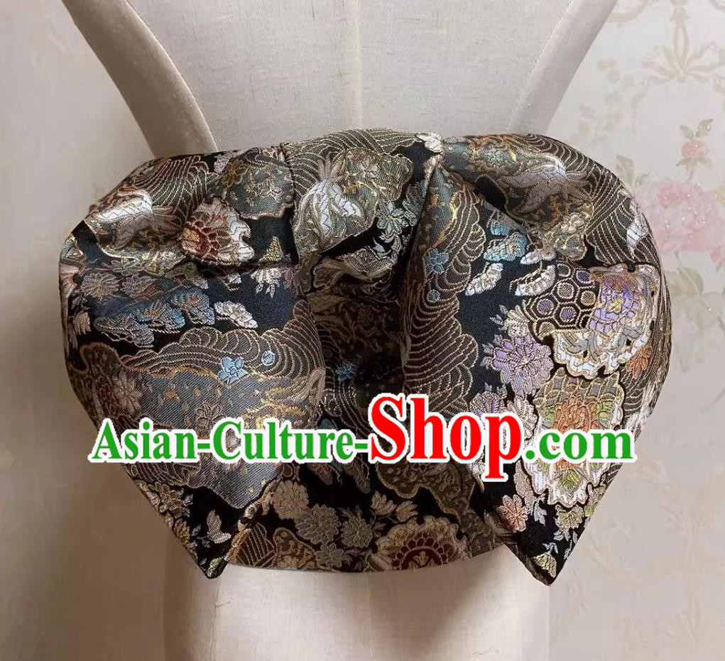 Black Japanese Kimono Waistband Bathrobe Waistband Woven Brocade Belt Bowknot Waistband