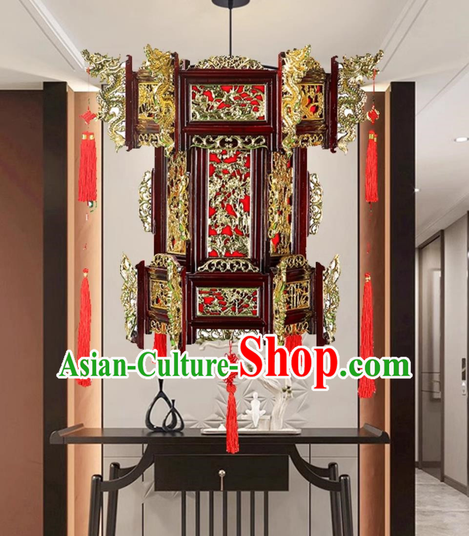 80cm Antique Eight Immortals New Year Hexagonal Palace Lantern Tea House Entrance Hotel Temple Ancestral Hall Solid Wood Lantern Retro Palace