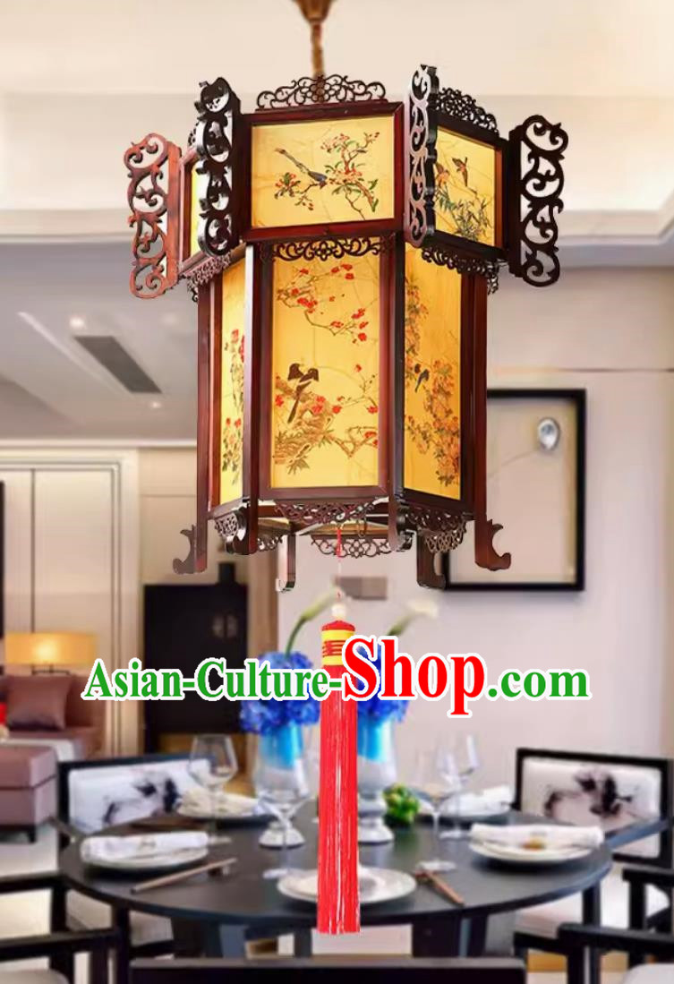 55cm Antique Palace Lantern Chinese Style Solid Wood Hexagonal Palace Lantern Yellow Sheepskin New Year Lantern