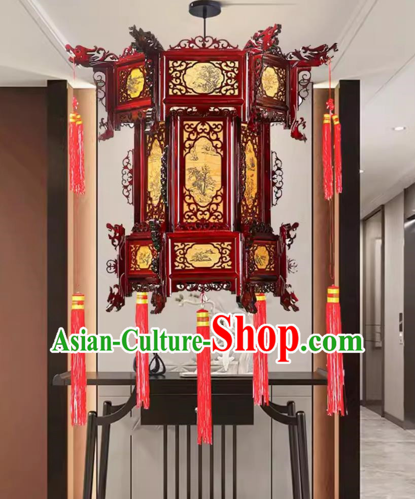 55cm Antique Palace Lantern Chinese Style Solid Wood Hexagonal Palace Lantern Yellow Sheepskin New Year Lantern