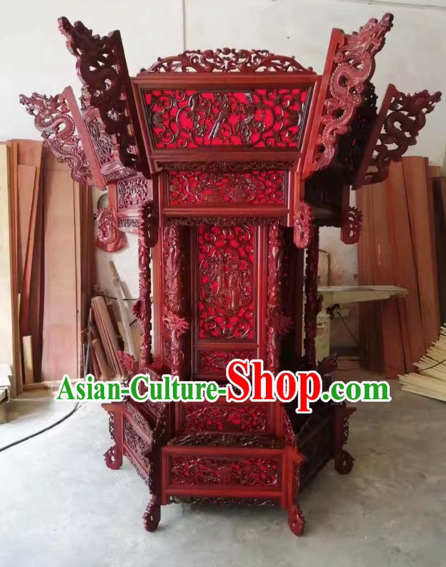 80cm Large Faucet Red Rose Pear Antique Hexagonal Solid Wood Palace Lantern Eight Immortals Crossing The Sea Temple Palace Chandelier