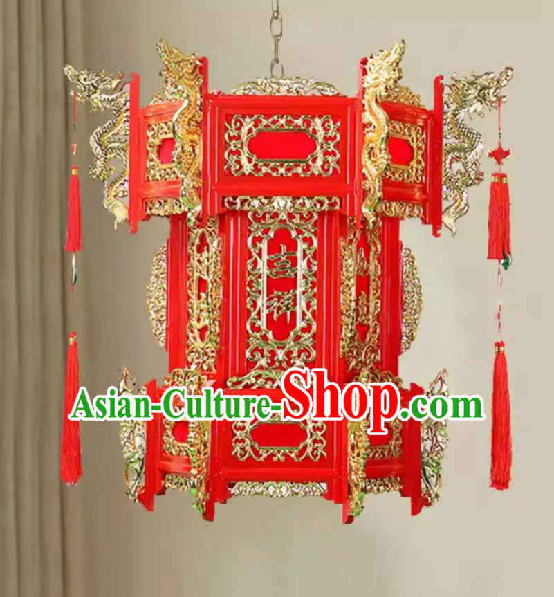 80cm Antique Hexagonal Solid Wood Palace Lantern Festive Wedding Celebration Ancient Style Traditional Red Palace Lantern