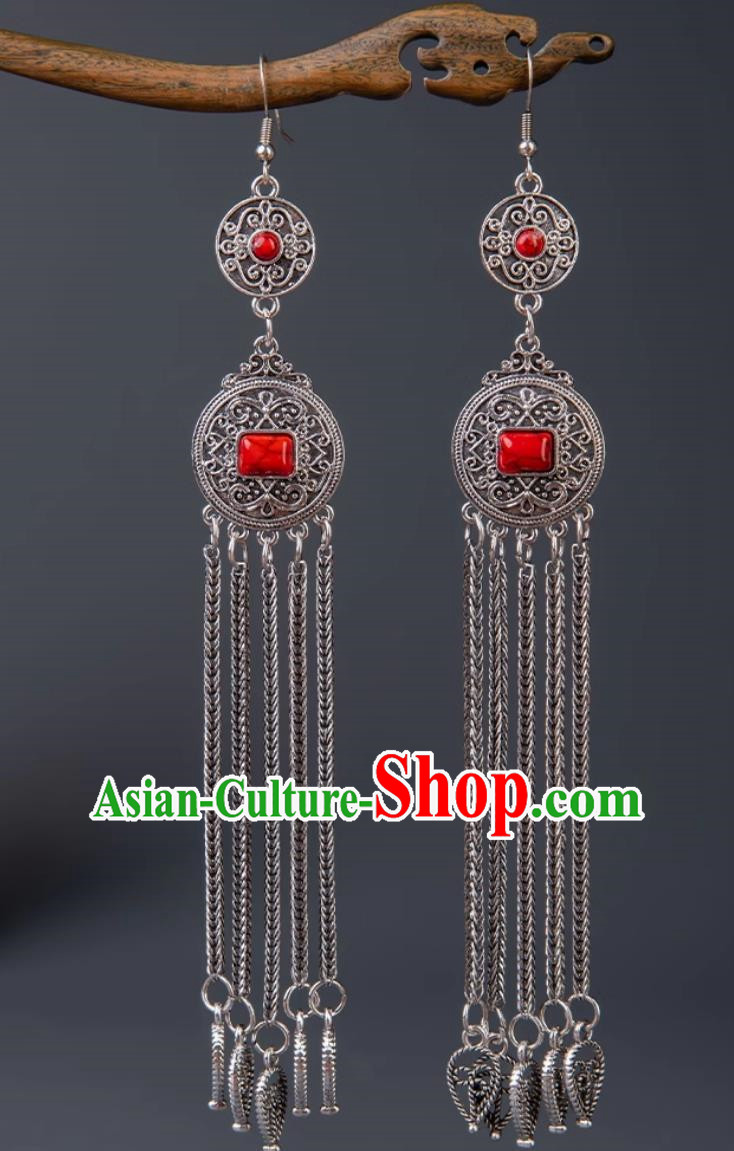 Tibetan Earrings Mongolian Exotic Long Tassel Earrings Ethnic Style Performance Earrings