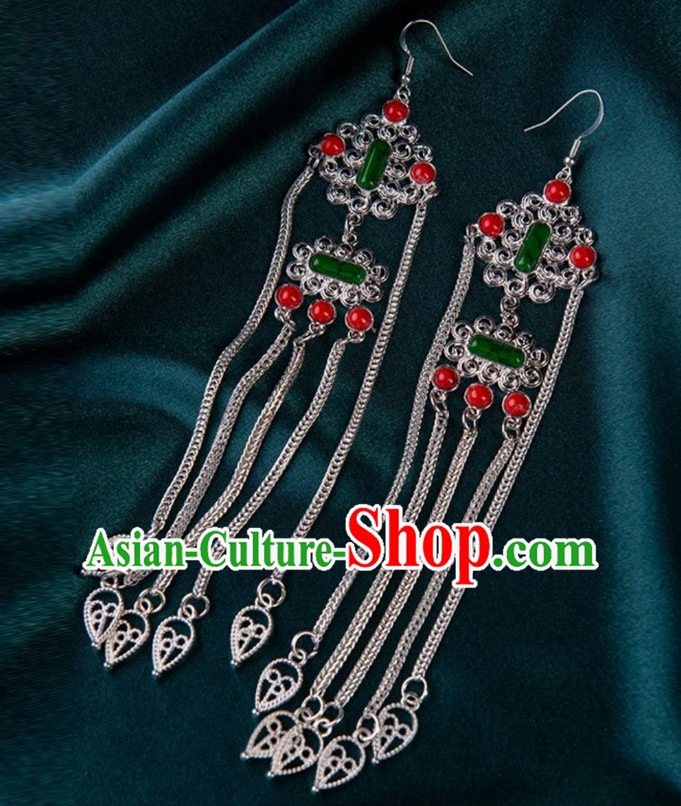 Earrings Mongolian Silver Jewelry Elements Long Tassel Earrings Ethnic Style Dance Performance Accessories