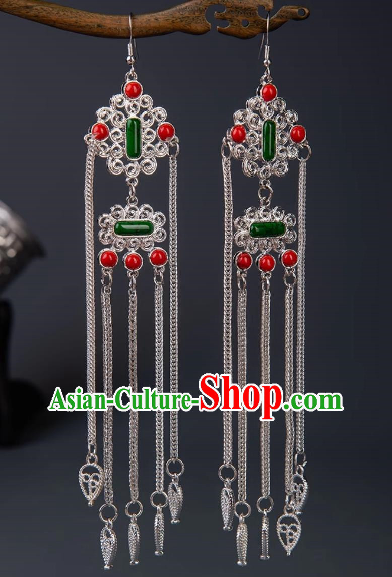 Earrings Mongolian Silver Jewelry Elements Long Tassel Earrings Ethnic Style Dance Performance Accessories