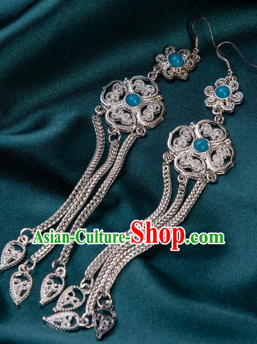 Earrings Mongolian Silver Jewelry Elements Long Tassel Earrings Ethnic Style Dance Performance Accessories