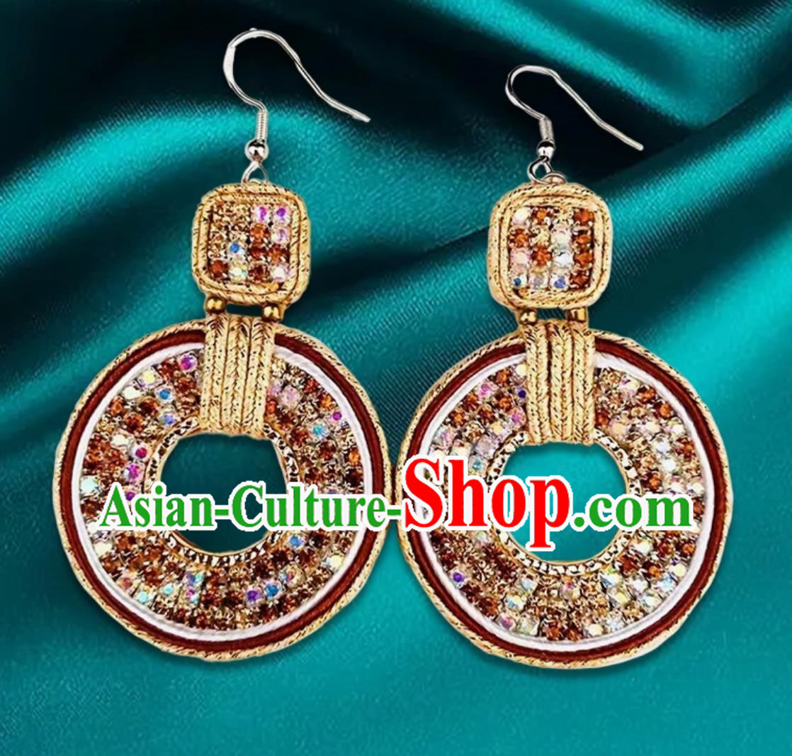 Light Brown Mongolian Fashion Geometric Diamond Ethnic Style Earrings Women Earrings Exotic Style Ear Clips