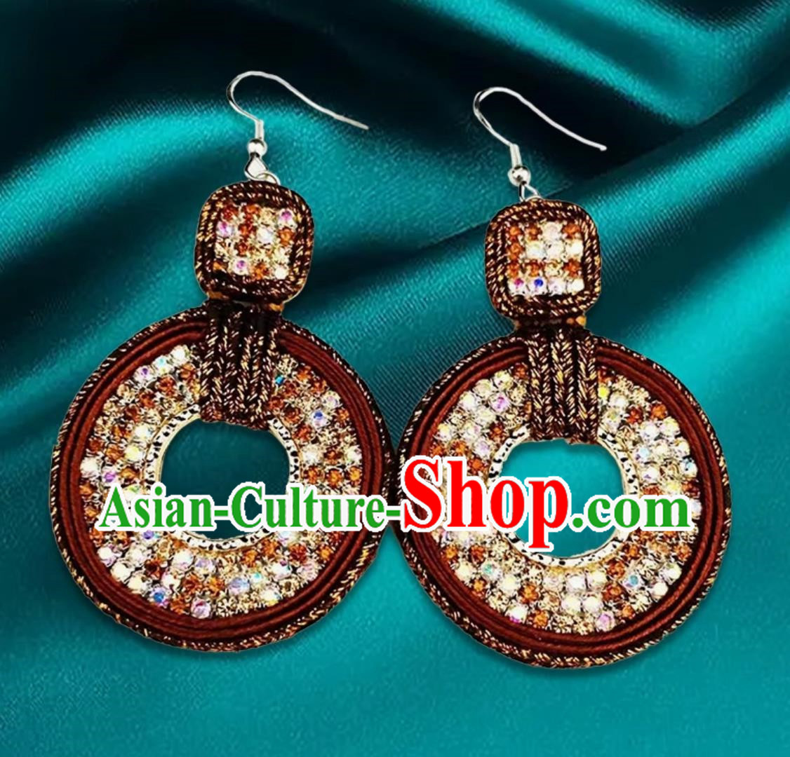 Maroon Mongolian Fashion Geometric Diamond Ethnic Style Earrings Women Earrings Exotic Style Ear Clips