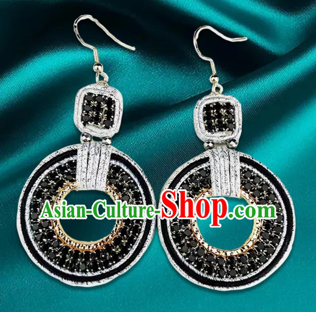 Silver Gray Mongolian Fashion Geometric Diamond Ethnic Style Earrings Women Earrings Exotic Style Ear Clips