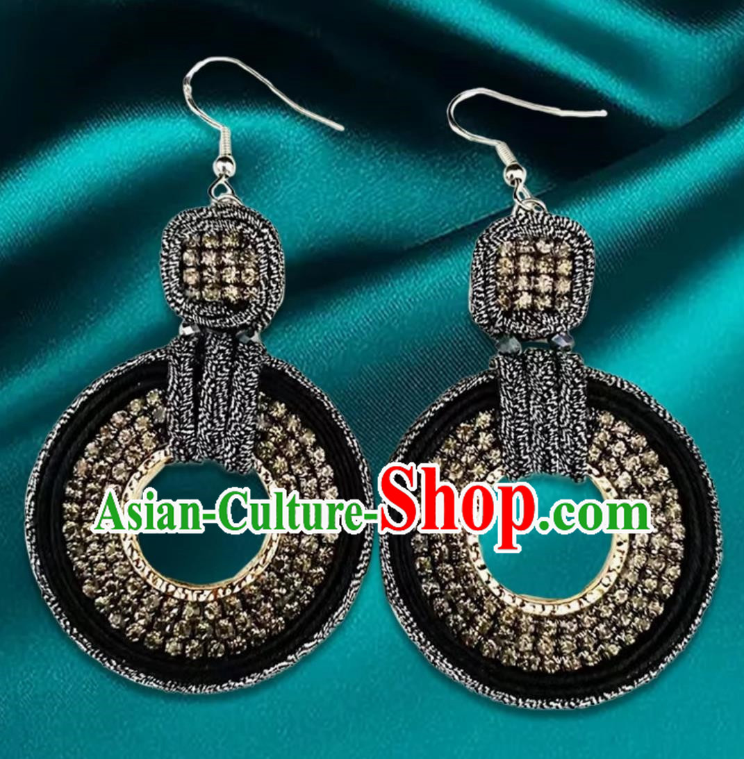 Black Mongolian Fashion Geometric Diamond Ethnic Style Earrings Women Earrings Exotic Style Ear Clips