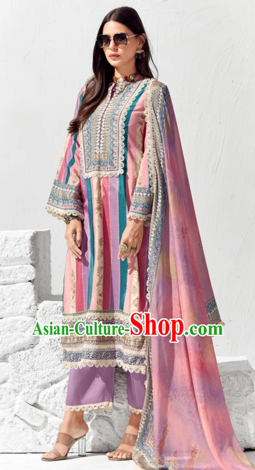 Indian Pink Three Piece Tailor Made Exotic Women Clothing