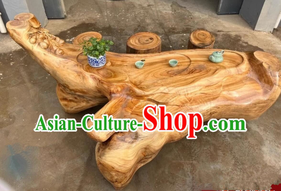 Hand Carved Fruitful Results Chinese Stunning Tree Root Tea Table