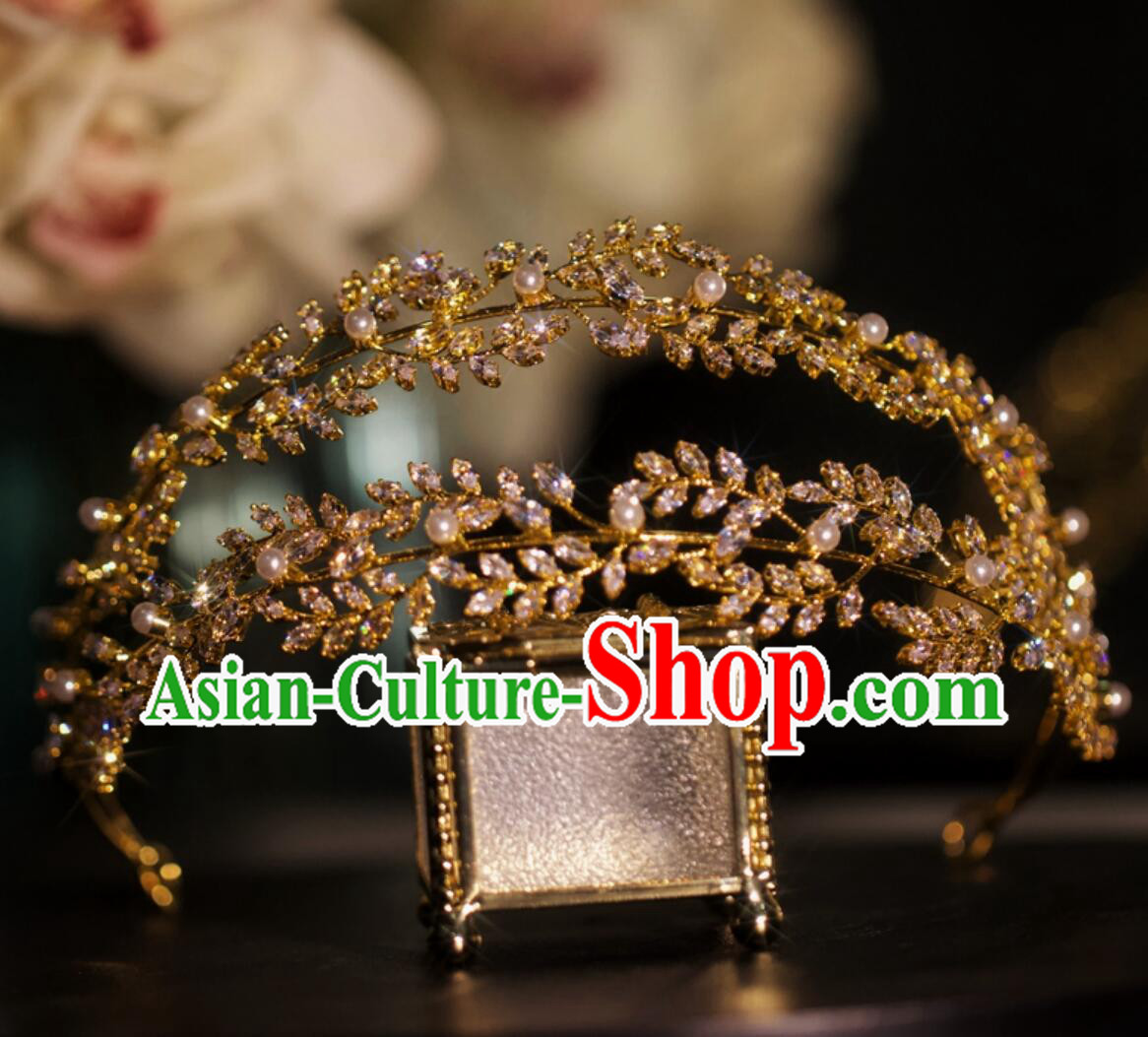 Top Bride Hair Jewelry Handmade Wedding Golden Royal Crown Princess Headwear