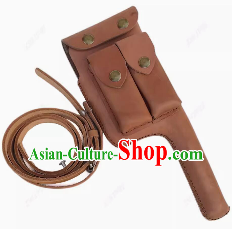 Chinese Film TV Drama Prop Minguo Army Real Leather Waist Bag